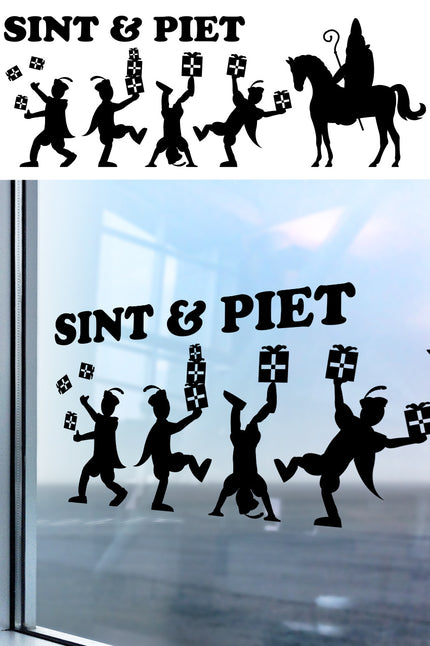 Feestbazaar Sinterklaas Raamstickers Cadeautjes Zwart (90x32cm)