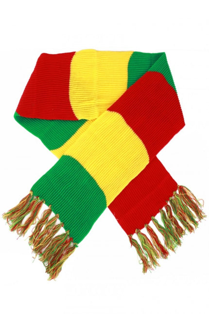 Feestbazaar Sjaal gebreid rood/geel/groen 160 x 18 cm