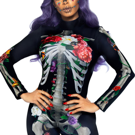 Feestbazaar Skelet Jumpsuit Bloemen Dames