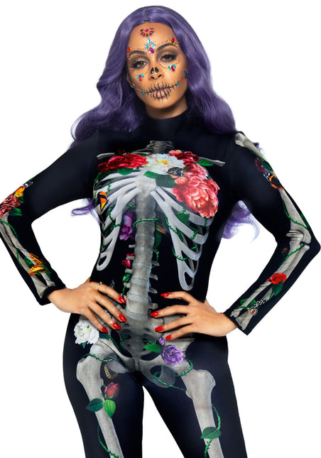 Feestbazaar Skelet Jumpsuit Bloemen Dames