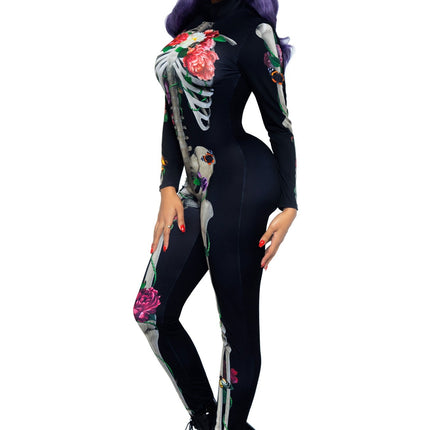 Feestbazaar Skelet Jumpsuit Bloemen Dames
