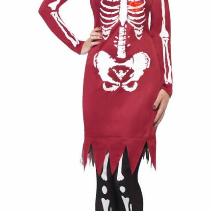 Feestbazaar Skeleton beauty kostuum rood
