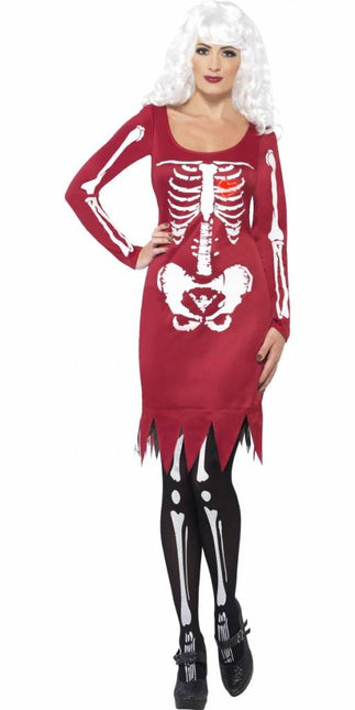 Feestbazaar Skeleton beauty kostuum rood
