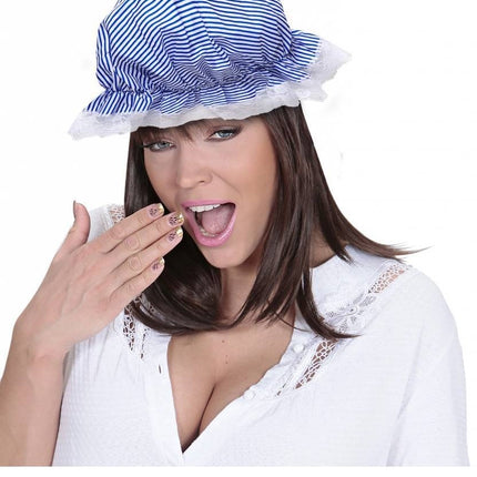 Feestbazaar Slaapmuts kort blauw/wit gestreept