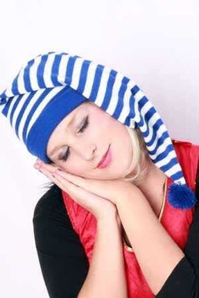 Feestbazaar Slaapmuts lang blauw/wit