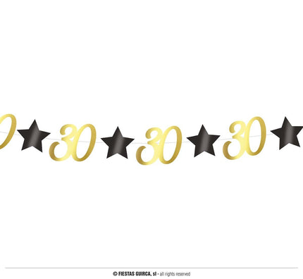 Feestbazaar Slingers Sterren zwart/goud 30 Jaar (3m)