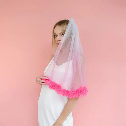 Feestbazaar Sluier met Franjes Pink Ombre 69cm