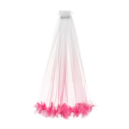 Feestbazaar Sluier met Franjes Pink Ombre 69cm