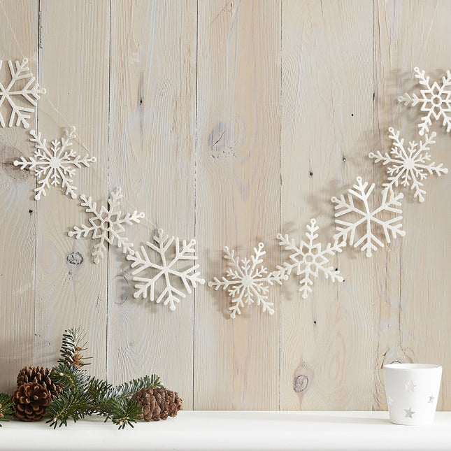 Feestbazaar Sneeuwvlokken Slinger Wit Glitter (2 mtr)