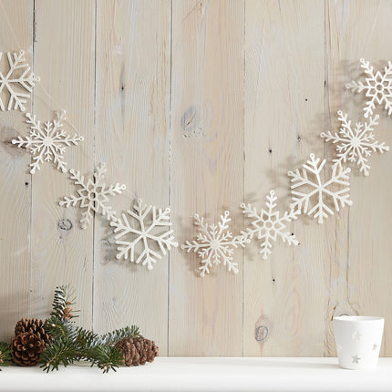 Feestbazaar Sneeuwvlokken Slinger Wit Glitter (2 mtr)
