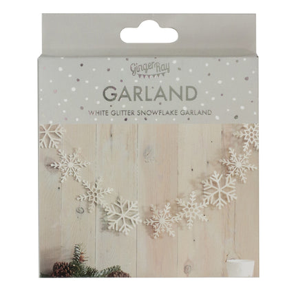 Feestbazaar Sneeuwvlokken Slinger Wit Glitter (2 mtr)