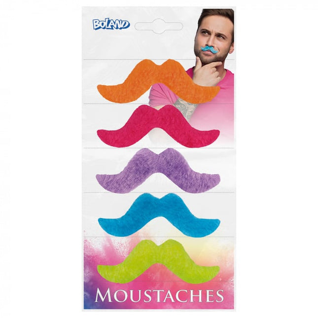 Feestbazaar Snorrenset Neon Kleuren (5st)