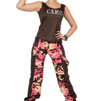 Feestbazaar Soldaat Camouflage Kostuum Vrouw Roze