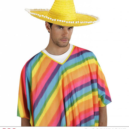 Feestbazaar Sombrero geel 50cm met pompons