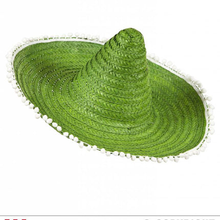 Feestbazaar Sombrero groen 50cm met pompons