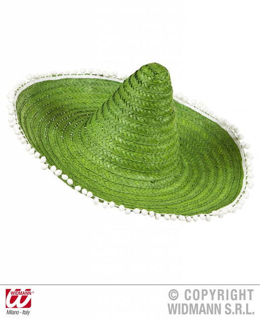 Feestbazaar Sombrero groen 50cm met pompons