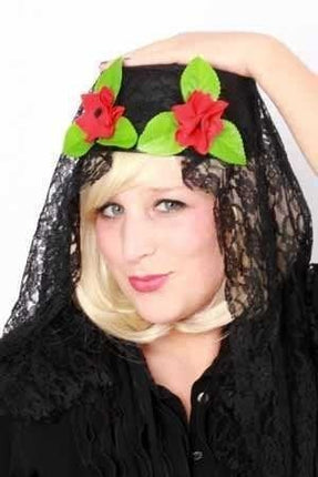 Feestbazaar Spaanse hoed met kant + bloem