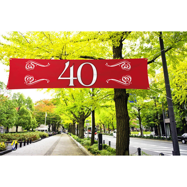 Feestbazaar Spandoek 40 Jaar Jubileum Robijn Rood