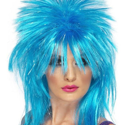 Feestbazaar Sparkle Rock Diva pruik blauw