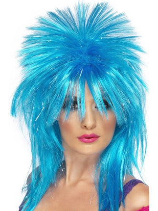 Feestbazaar Sparkle Rock Diva pruik blauw