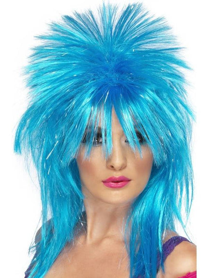 Feestbazaar Sparkle Rock Diva pruik blauw