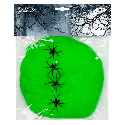 Feestbazaar Spinrag 60gr lichtgroen met spinnen