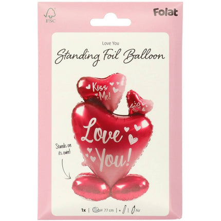 Feestbazaar Staande Folieballon 3 hartjes Love You (77cm)