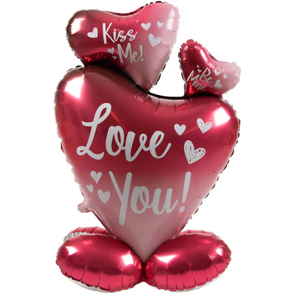 Feestbazaar Staande Folieballon 3 hartjes Love You (77cm)