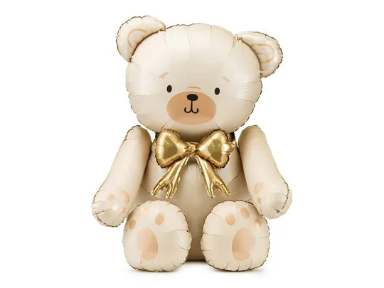 Feestbazaar Staande Folieballon Teddybeer Creme Goud (75x84cm)