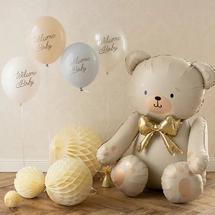 Feestbazaar Staande Folieballon Teddybeer Creme Goud (75x84cm)