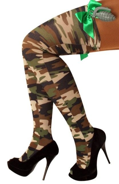 Feestbazaar Stay-up kousen camouflage+strik+handgranaat
