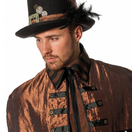 Feestbazaar Steampunk hoed met veren