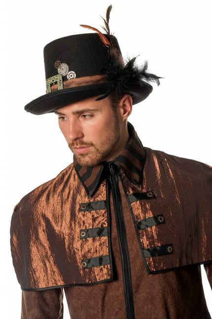 Feestbazaar Steampunk hoed met veren