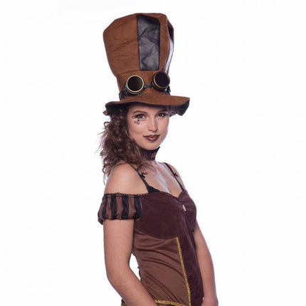 Feestbazaar Steampunk hoge hoed met bril