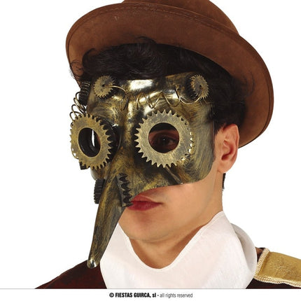 Feestbazaar Steampunk Masker Goud Tandwielen