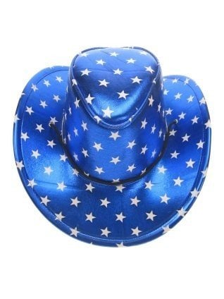 Feestbazaar Stetsonhoed metallic blauw met sterren