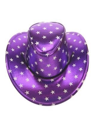 Feestbazaar Stetsonhoed metallic paars met sterren