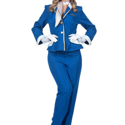 Feestbazaar Stewardess kostuum Dames Blauw Premium 4-delig
