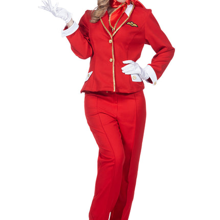 Feestbazaar Stewardess kostuum Dames Rood Premium 4-delig
