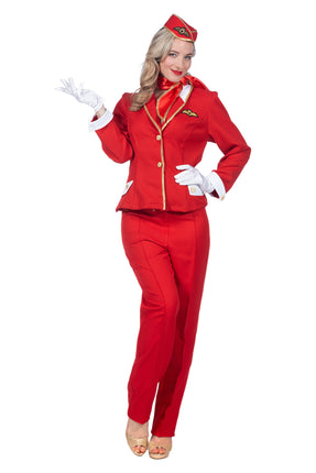 Feestbazaar Stewardess kostuum Dames Rood Premium 4-delig