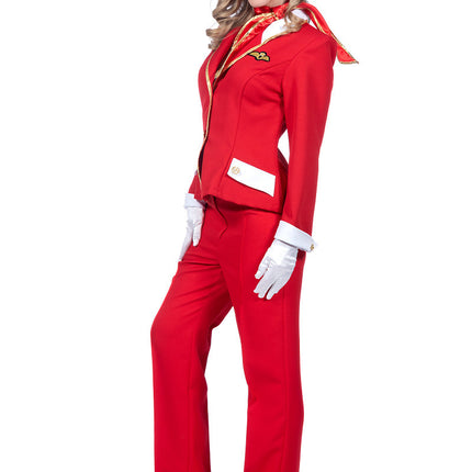 Feestbazaar Stewardess kostuum Dames Rood Premium 4-delig