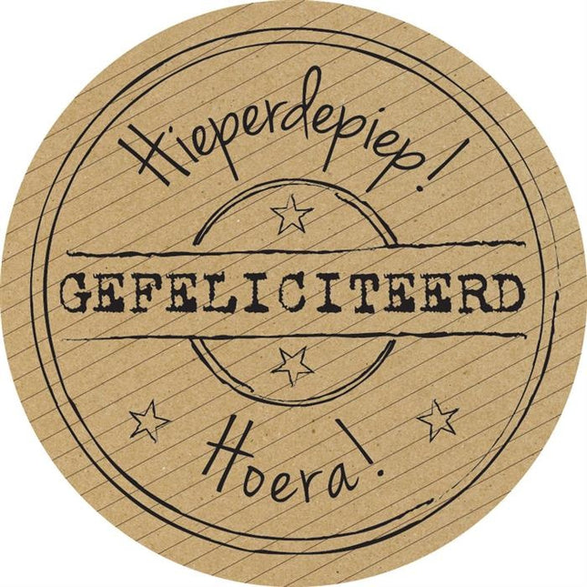 Feestbazaar Stickers kraft ''Gefeliciteerd''