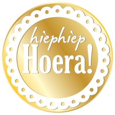Feestbazaar Stickers Rond Goud 'Hiep hiep hoera'