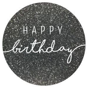 Feestbazaar Stickers Rond ’Happy Birthday’ Glitter Antraciet/Wit