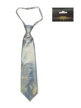 Feestbazaar Stropdas hologram glitter zilver