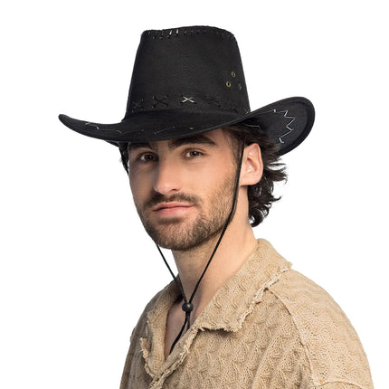 Feestbazaar Suede cowboyhoed zwart