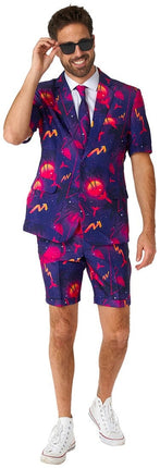 Feestbazaar Summer Palm Retro Neon Navy kostuum Suitmeister