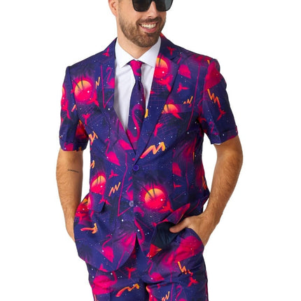 Feestbazaar Summer Palm Retro Neon Navy kostuum Suitmeister