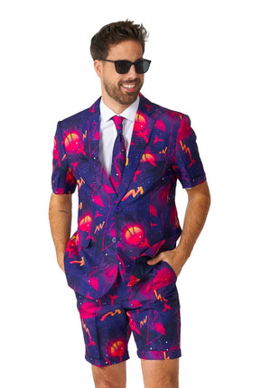 Feestbazaar Summer Palm Retro Neon Navy kostuum Suitmeister