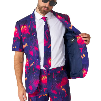 Feestbazaar Summer Palm Retro Neon Navy kostuum Suitmeister